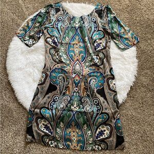 eci New York Silk Paisley Multicolored Dress Womens Size 6